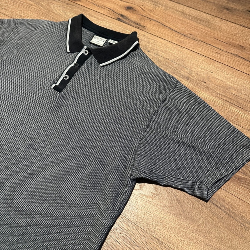Vintage Bugle Boy Black White Textured Knit Polo Shirt Mens XL